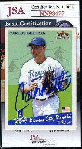 كارلوس بيلتران JSA COA Autograph 2002 Fleer Tradition Hand تم توقيعه - بطاقات موقعة بالبيسبول in Saudi Arabia