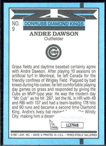 بطاقة Andre Dawson DK 1988 Donruss #9 توقيع COA JSA - بطاقات موقعة للبيسبول in Saudi Arabia