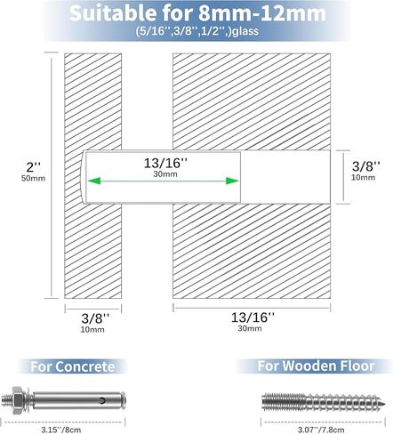 12 Pack 2"x2" SS316 Glass Railing Standoff Solid 1.3 lbs Brushed Glass Standoffs Mounts Standoff Nail for Balcony Stair Railing Balustrade in Kuwait
