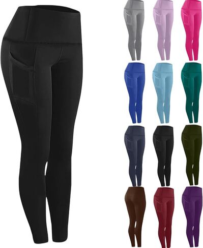 Women High Waist Leggings No See Through Tummy Control Cycling Running Workout Gym Yoga Pants with Pockets in Saudi Arabia