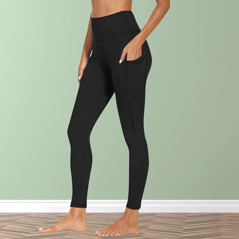 Women High Waist Leggings No See Through Tummy Control Cycling Running Workout Gym Yoga Pants with Pockets in Saudi Arabia