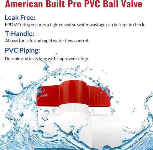 1 1/2 PVC Union - Schedule 40 Ball Valve PVC Fittings - Slip Solvent - T Handle Valve for Residential and Commercial Plumbing, Irrigation System, Pools, etc. - Red and White in Saudi Arabia