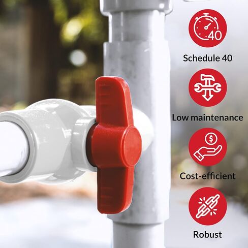 1 1/2 PVC Union - Schedule 40 Ball Valve PVC Fittings - Slip Solvent - T Handle Valve for Residential and Commercial Plumbing, Irrigation System, Pools, etc. - Red and White in Saudi Arabia