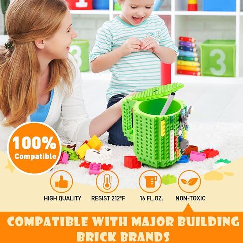 كوب قهوة مصنوع من الطوب مع غطاء، كوب Fubarbar مضحك DIY للأطفال مع مكعبات بناء للرجال والنساء هدية عيد الميلاد (أزرق) in Saudi Arabia