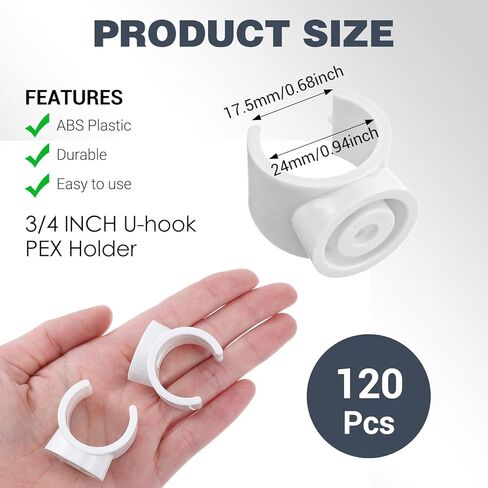 120 PCS 3/4 بوصة مشبك PEX أنبوب المشبك ، مشبك PEX لأنابيب المياه PVC وخراطيم الأنابيب شماعات المشابك مقبس الدعم ، أدوات مشبك أنابيب بلاستيكية بيضاء U in Saudi Arabia