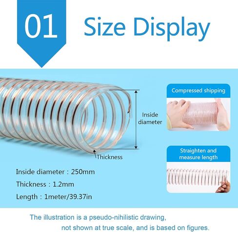 PU Flexible Ducting Hose Copper Wire Reinforced 1 Meter Transparent 1.2mm ID 220-260mm(Inner diameter:240mm) in Kuwait