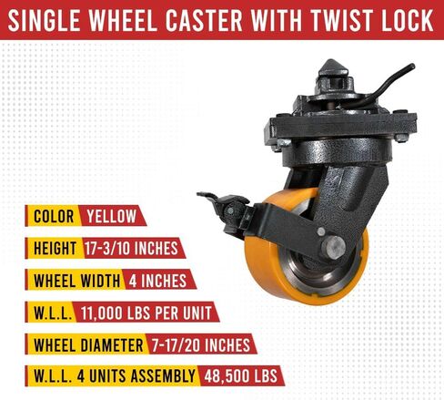 Mytee Products (4 Pack) 8" ISO Shipping Container Caster Wheel with Brakes - 5 Ton Load Capacity (11000 lbs WLL/Wheel) - Shipping Container Moving Wheels Swivel Plate with Twist Lock in Saudi Arabia