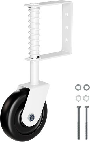 4.3" Spring Loaded Gate Caster Wheel with Bearing, Heavy Duty Gate Wheels with 360° Swivel for Outdoor Wooden Gates, Fence Gates and Metal Tube Gate, 220 Lbs Capacity, White, 1 Pack in Kuwait