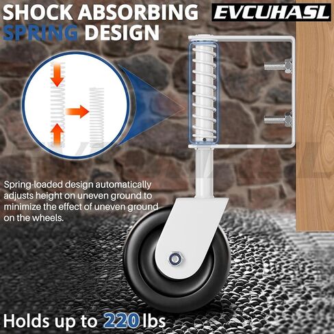 4.3" Spring Loaded Gate Caster Wheel with Bearing, Heavy Duty Gate Wheels with 360° Swivel for Outdoor Wooden Gates, Fence Gates and Metal Tube Gate, 220 Lbs Capacity, White, 1 Pack in Kuwait