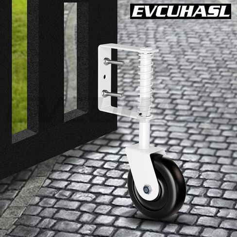 4.3" Spring Loaded Gate Caster Wheel with Bearing, Heavy Duty Gate Wheels with 360° Swivel for Outdoor Wooden Gates, Fence Gates and Metal Tube Gate, 220 Lbs Capacity, White, 1 Pack in Kuwait