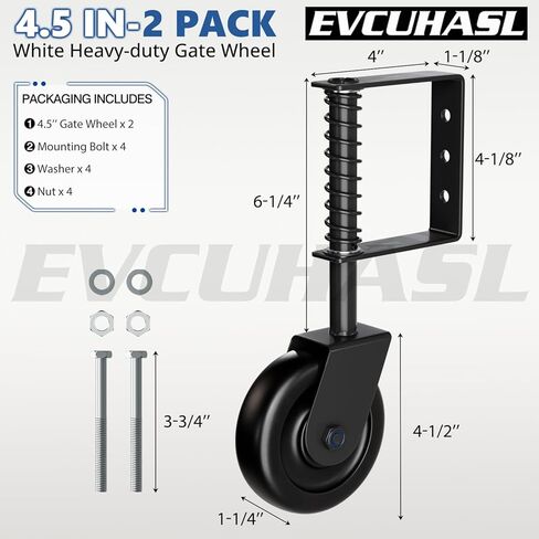 4.3" Spring Loaded Gate Caster Wheel with Bearing, Heavy Duty Gate Wheels with 360° Swivel for Outdoor Wooden Gates, Fence Gates and Metal Tube Gate, 220 Lbs Capacity, White, 1 Pack in Kuwait