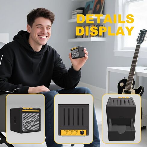 حامل عرض الجيتار مع تصميم مكبر للصوت - Compact 1.93 "CASE للموسيقيين ، ديكور الغيتار المثالي والموسيقى هدية (أسود) in Kuwait