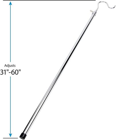 SSWBasics Chrome Reach Garment Hook - Durable Chrome Clothes Hook Pole - Adjustable High Reach Garment Hook - Extendable Metal Clothing Hook Pole for Retail, Boutique, and Home Closet Organization in Saudi Arabia