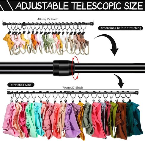 Ferraycle Wall Hanging Bow Holder with Hooks Hair Bow Holder Organizer for Girls Hanger Headband Storage Organizer Include Metal 16 to 23.6 Inch Rods Wall Hooks(White,46 Pcs) in Saudi Arabia