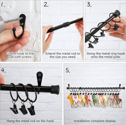 Ferraycle Wall Hanging Bow Holder with Hooks Hair Bow Holder Organizer for Girls Hanger Headband Storage Organizer Include Metal 16 to 23.6 Inch Rods Wall Hooks(White,46 Pcs) in Saudi Arabia