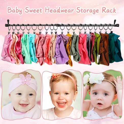 Ferraycle Wall Hanging Bow Holder with Hooks Hair Bow Holder Organizer for Girls Hanger Headband Storage Organizer Include Metal 16 to 23.6 Inch Rods Wall Hooks(White,46 Pcs) in Saudi Arabia