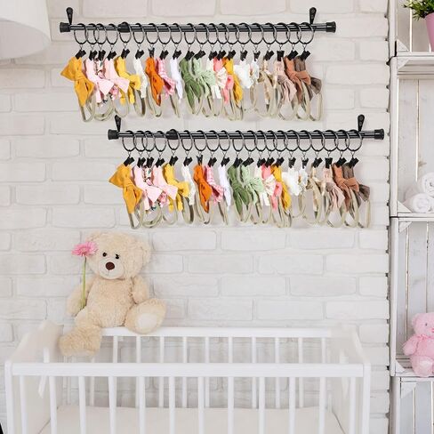 Ferraycle Wall Hanging Bow Holder with Hooks Hair Bow Holder Organizer for Girls Hanger Headband Storage Organizer Include Metal 16 to 23.6 Inch Rods Wall Hooks(White,46 Pcs) in Saudi Arabia