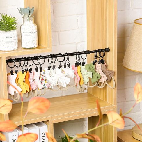 Ferraycle Wall Hanging Bow Holder with Hooks Hair Bow Holder Organizer for Girls Hanger Headband Storage Organizer Include Metal 16 to 23.6 Inch Rods Wall Hooks(White,46 Pcs) in Saudi Arabia