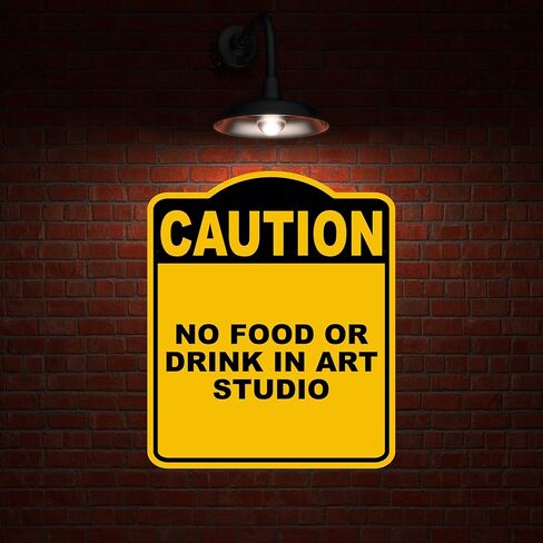 NO FOOD OR DRINK IN ART STUDIO Caution Yellow Black Aluminum Composite Sign 8.5 x 10 inches in Kuwait