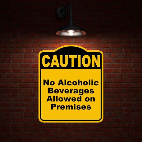 No Alcoholic Beverages Allowed on Premises Caution Yellow Black Aluminum Composite Sign 15 x 18 inches in Kuwait
