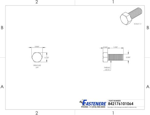 1/2-13 × 1-1/4 "براغي غطاء رأس Hex رأس ، الفولاذ المقاوم للصدأ 18-8 ، الخيط الكامل ، النهاية العادية ، النقطة المسطحة ، الكمية 50 بواسطة Fastenere in Saudi Arabia
