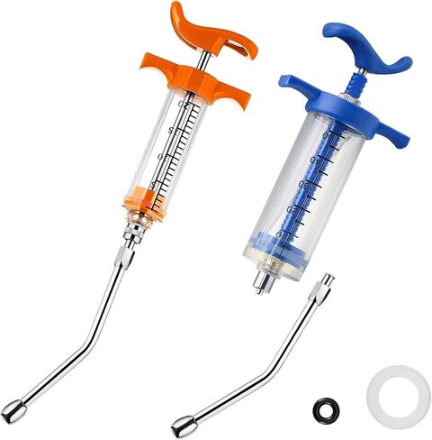 2Pcs Syringe with 2 Drench Nozzle Adjustable Dosage Reusable Drench Gun Syringe for Goat, Horse, Sheep, Dog, Pig, Cat (20ML+50ML) in Kuwait