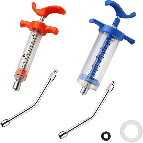 2Pcs Syringe with 2 Drench Nozzle Adjustable Dosage Reusable Drench Gun Syringe for Goat, Horse, Sheep, Dog, Pig, Cat (20ML+50ML) in Kuwait
