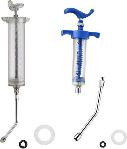 2Pcs Syringe with 2 Drench Nozzle Adjustable Dosage Reusable Drench Gun Syringe for Goat, Horse, Sheep, Dog, Pig, Cat (20ML+50ML) in Kuwait