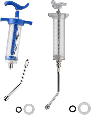 2Pcs Syringe with 2 Drench Nozzle Adjustable Dosage Reusable Drench Gun Syringe for Goat, Horse, Sheep, Dog, Pig, Cat (20ML+50ML) in Kuwait