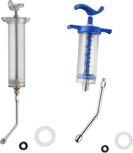 2Pcs Syringe with 2 Drench Nozzle Adjustable Dosage Reusable Drench Gun Syringe for Goat, Horse, Sheep, Dog, Pig, Cat (20ML+50ML) in Kuwait