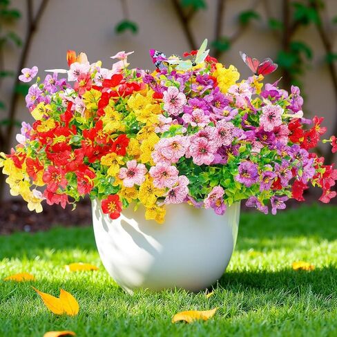 20 Bundles Artificial Flowers for Outdoors with 6 Faux Butterflies, UV Resistant Artificial Outdoor Plants Eucalyptus Silk Violet, Fake Flowers for Patio Garden Porch Home Decor (Orange Yellow) in Saudi Arabia