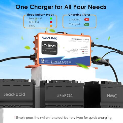 Wavlink Golf Cart Argger ، GS950C-48V 15A MAX ، 810W OUTPUT ، IP67 IP67 ، LIFEPO4/NMC/LEAD-ATAD ACID (قابس ثلاثي المثلثات لـ RXV/TXT) in Saudi Arabia