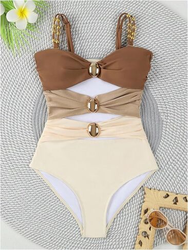 Floerns Women's Colorblock Cut Out Front One Piece Swimsuit Tummy Control Bathing Suit in Saudi Arabia