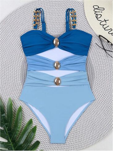 Floerns Women's Colorblock Cut Out Front One Piece Swimsuit Tummy Control Bathing Suit in Saudi Arabia