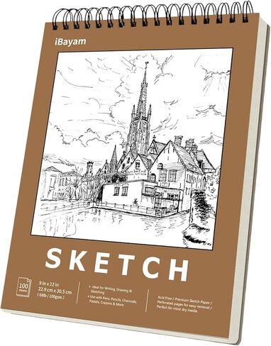 iBayam Sketch Book 9" x 12", Spiral Bound Sketchbook for Kids Teens Adults Artists Beginners, School Supplies Art Supplies,100 Sheets (68lb/100gsm) Premium Drawing Pad for Sketching Writing Painting in Kuwait