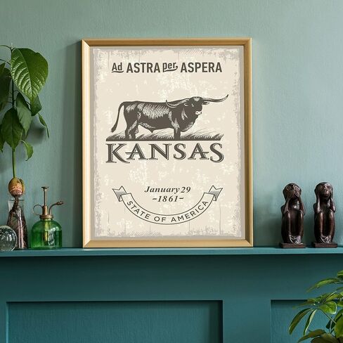 Pera Print Kansas State Poster ، 12 × 18 بوصة ، ألوان مائية ، أسود ، طباعة رسائل ، مستطيلة ، العلم ، غير مؤلف ، ساتان/بريق ، الاستخدام الداخلي ، مكتب منزلي in Saudi Arabia