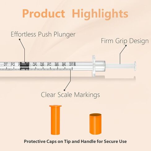 Insulin Syringes with Needle, U-100 31G 1ml/cc 1/4 Inch (6mm) Disposable Syringe, Individual Wrapped, Pack of 25 in Saudi Arabia