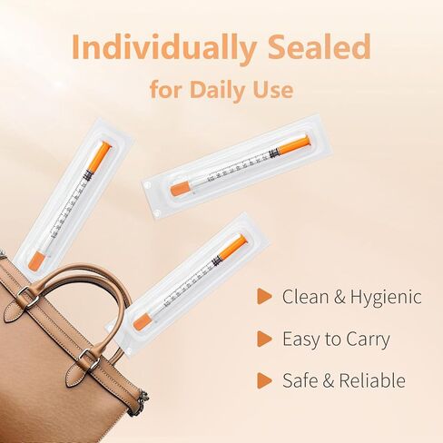Insulin Syringes with Needle, U-100 31G 1ml/cc 1/4 Inch (6mm) Disposable Syringe, Individual Wrapped, Pack of 25 in Saudi Arabia