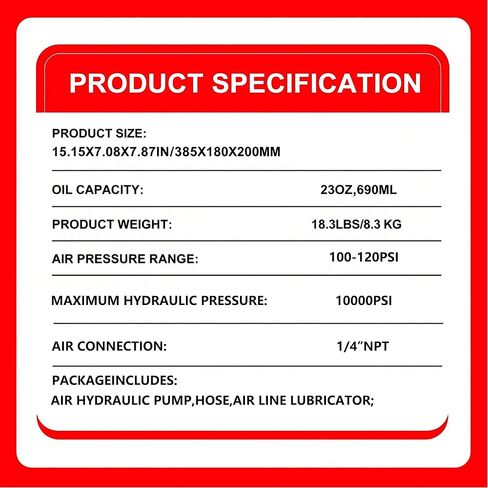 المضخة الهيدروليكية 10000 رطل ، المصعد الهيدروليكي للتحكم في مضخة الهواء ، المضخة الهيدروليكية مع مشغل التحكم عن بُعد ، أحمر in Kuwait