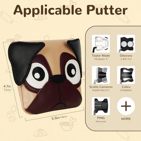 Big Crazy Golf Club Head Covers, Putter Cover with Strong Magnetic Closure, Square Mallet Putter Cover, Waterproof, Funny Design French Bulldog Pug Dog in Saudi Arabia
