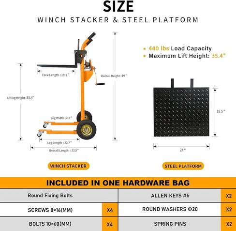 مكدس حاملة الحاملة الهيدروليكية ، مكدس البليت السعة 440 رطلاً ، 35.4 بوصة رفع الشاحنات ، سلة الرفع العجلات المطاطية ، 9.1 " in Kuwait