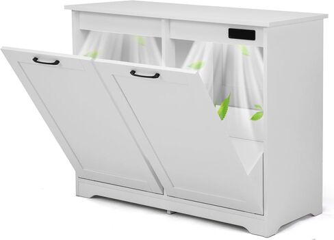 Jaxpety Tilt Out Trash Cabinet Kitchen Trash Can Holder Wood Laundry Graining Trash Cabinet مع باب قابل للتعديل زاوية ، أبيض (باب واحد) in Saudi Arabia