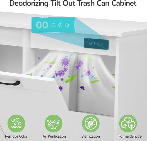 Jaxpety Tilt Out Trash Cabinet Kitchen Trash Can Holder Wood Laundry Graining Trash Cabinet مع باب قابل للتعديل زاوية ، أبيض (باب واحد) in Saudi Arabia