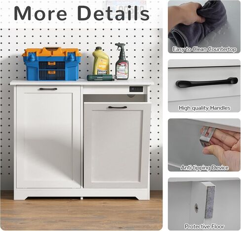 Jaxpety Tilt Out Trash Cabinet Kitchen Trash Can Holder Wood Laundry Graining Trash Cabinet مع باب قابل للتعديل زاوية ، أبيض (باب واحد) in Saudi Arabia