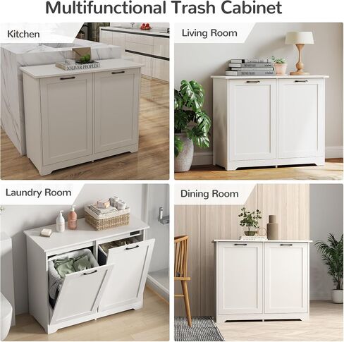 Jaxpety Tilt Out Trash Cabinet Kitchen Trash Can Holder Wood Laundry Graining Trash Cabinet مع باب قابل للتعديل زاوية ، أبيض (باب واحد) in Saudi Arabia
