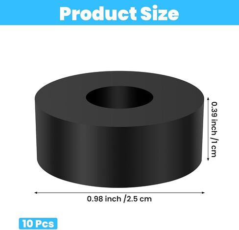 10 Pcs Multi-Purpose Rubber Spacers, 1 Inch OD x 3/8 Inch ID x 3/8 Inch Round Thickness Anti Vibration Bushings Washers for Home Hardware Motor Screws Bolts Car Accessories (Black) in Saudi Arabia