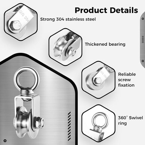 4 U-Type Heavy-Duty Swivel Pulley Set, Stainless Steel with Silent 360° Rotation, 800Lb Capacity, Super-Silent Duplex Bearings for Smooth Operation in Saudi Arabia