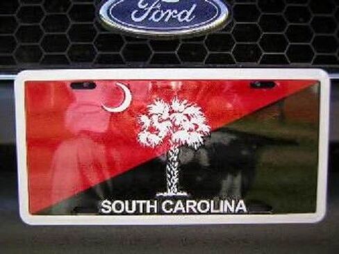 South Carolina Garnet Red and Black Gamecock Aluminum License Plate Tag in Saudi Arabia