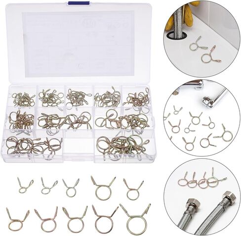 HEALLILY 120pcs Spring Hose Clamp Kit Water Hose Clamps Tubing Fuel Line Boxed Set for Easy Storage in Saudi Arabia