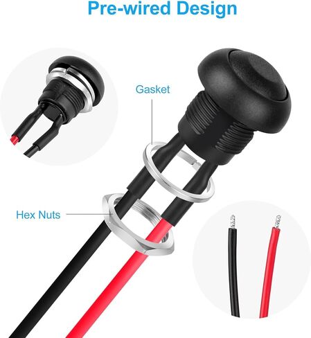 Linkstyle 10Pcs 12mm Momentary Push Button Switch, 1A 250V AC SPST Waterproof Round Switch with Pre-soldered Wire for Automation in Saudi Arabia